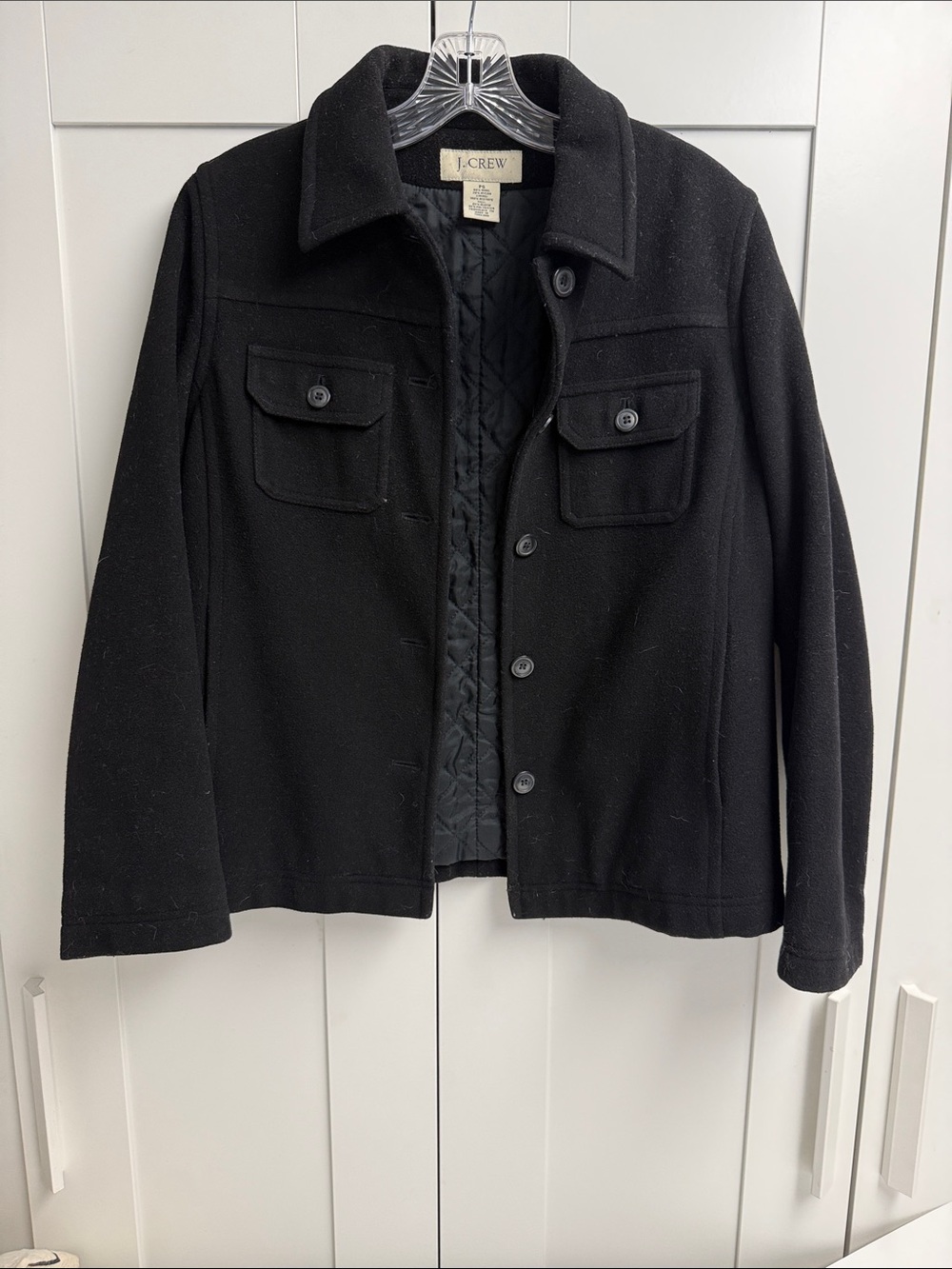 J. Crew Black Quilted-Lined Wool Button Peacoat Jacket Petite Small